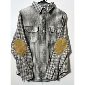 VTG Lord Jeff Wool Houndstooth Shirt Jacket Suede Elbow Patches USA M Hunting